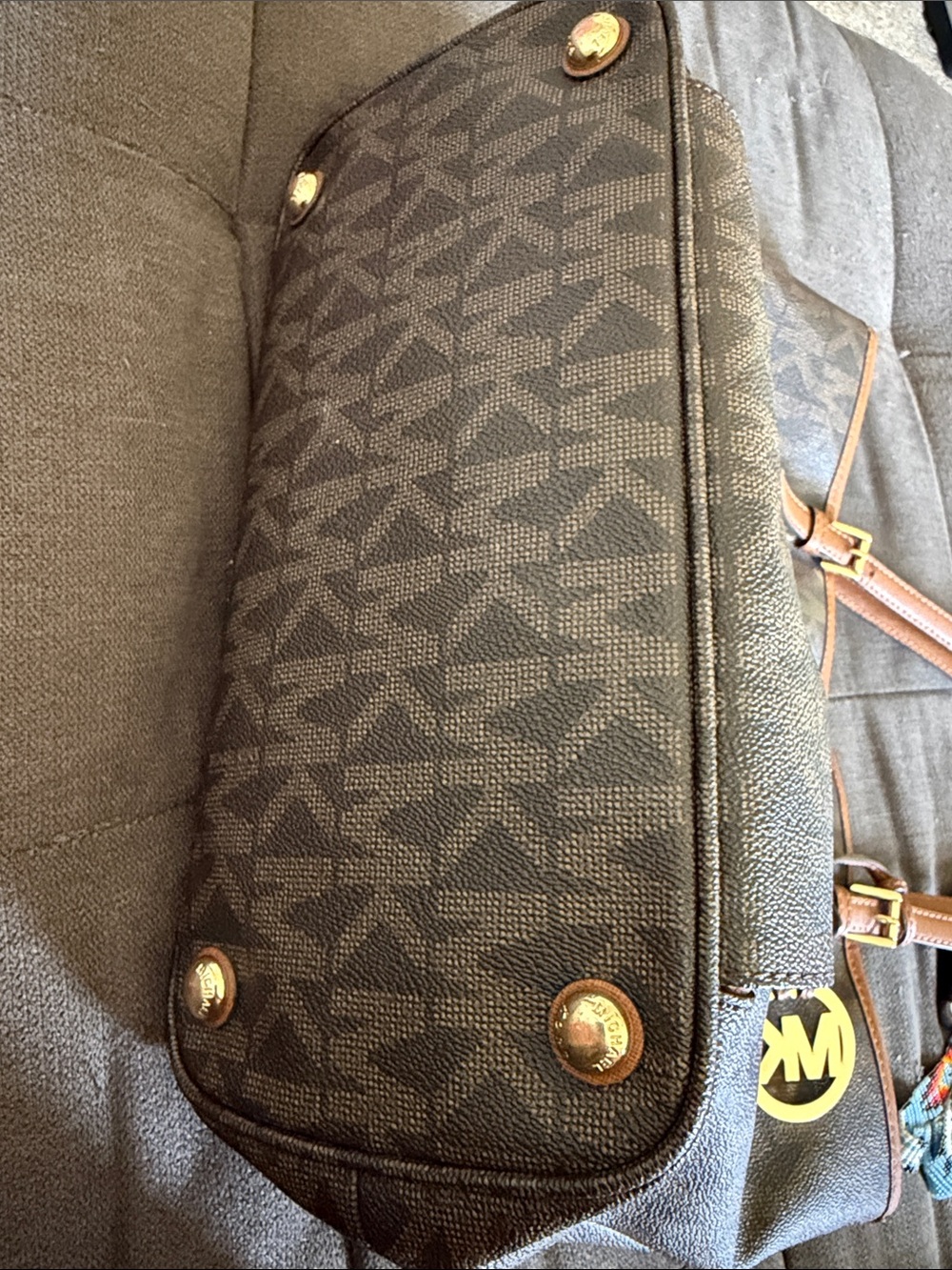 Michael Kors Dark Brown Monogram Tote with Gold Charm - Picture 6 of 6